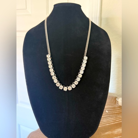 Jcrew Antique Silver Chunky Chain Necklace Crystals Rhinestones Prom Wedding 28” - Picture 1 of 5